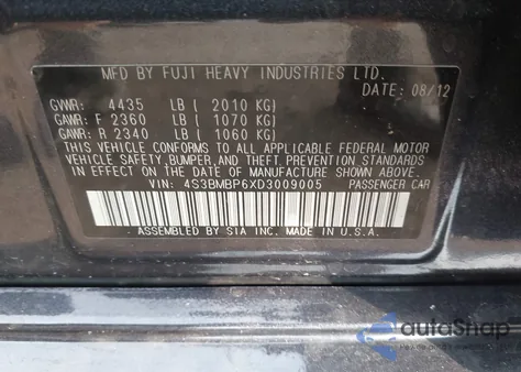 2013 Subaru Legacy 2.5I Limited из США, поврежденный, VIN 4S3BMBP6XD3009005